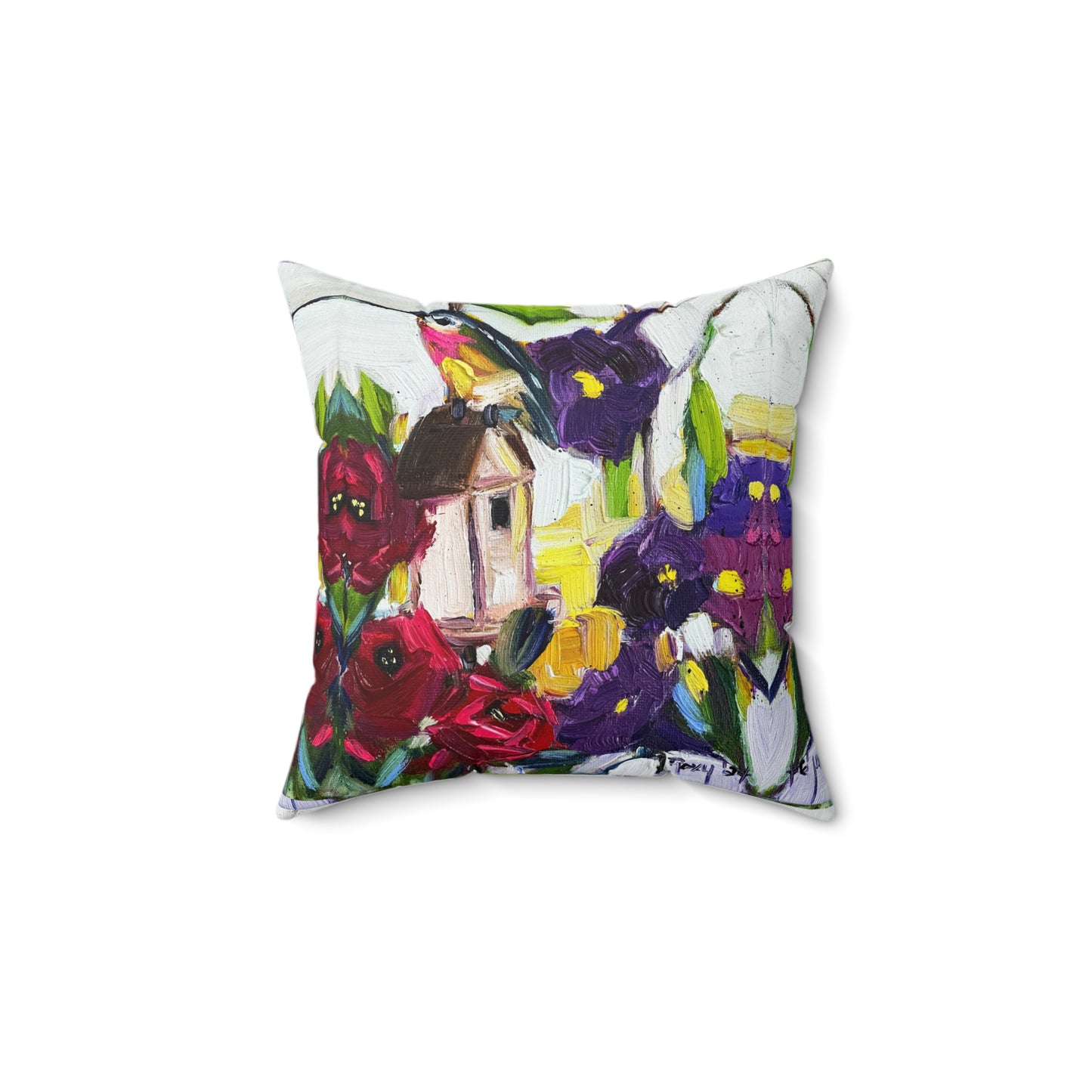 Hummingbird by the Window Indoor Spun Polyester Square Pillow