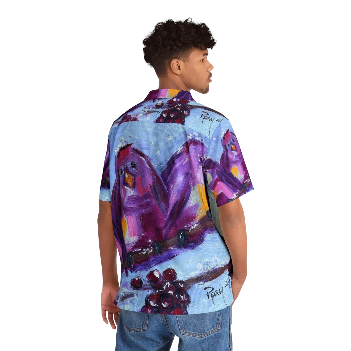 Men's Hawaiian Shirt-Three Chirpy Winter Birds