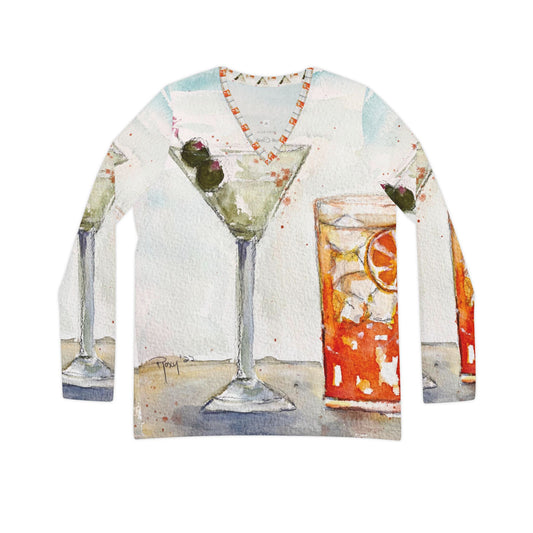 Long Sleeve Shirt-Beach Cocktails  - V-neck Women's