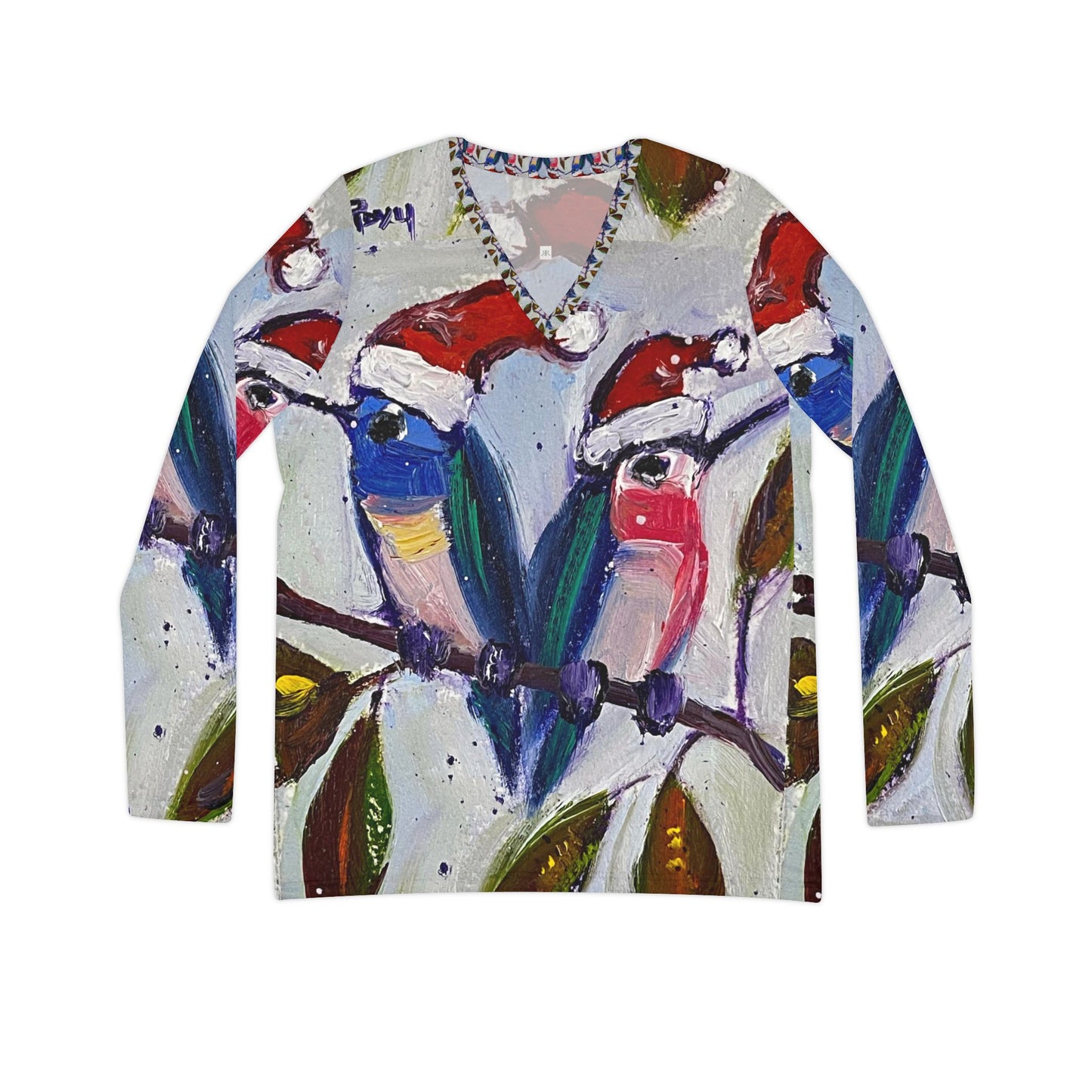 Holiday Hummingbirds- All over Print Women's Long Sleeve V-neck Shirt