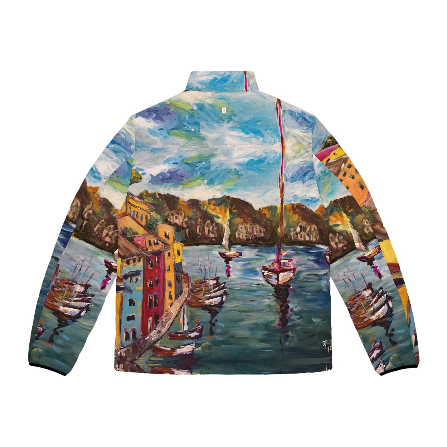 Men's Puffer Jacket - Roxy Rich Art, Unique Bright Colors-Portofino Harbor