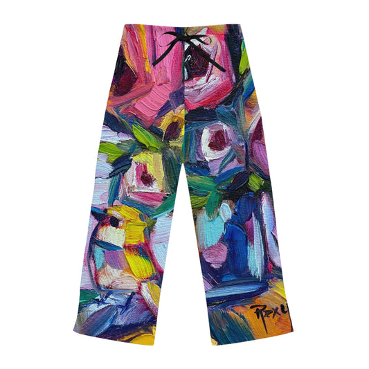 Pajama Pants - Abstract Roses with Tit Bird- Women's Pajama Pants