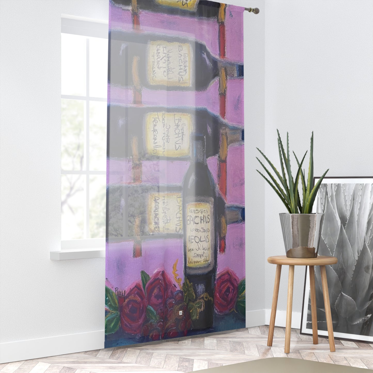 Bachus Reserves GBV Casier à vin et roses sur rideau de fenêtre transparent 213,4 x 127 cm