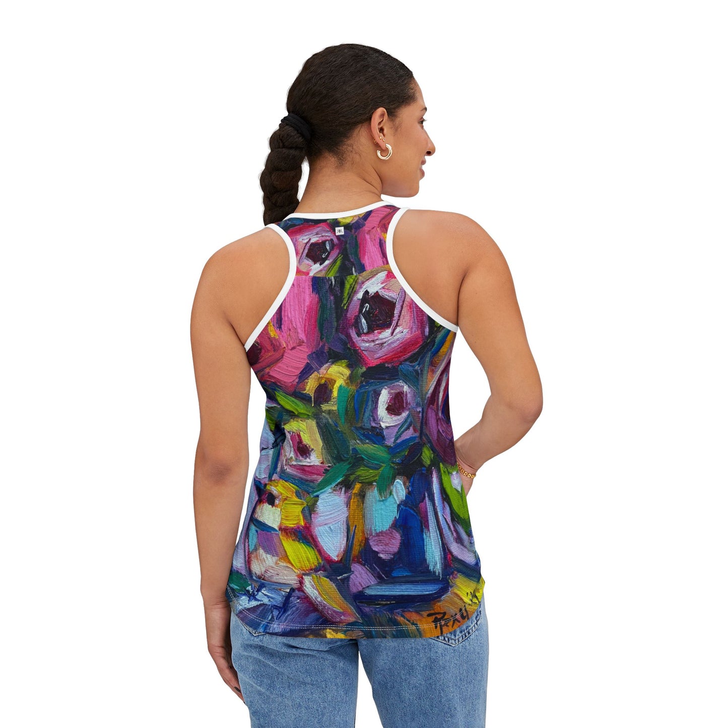 Women's Racerback Tank Top-Abstract Roses and Tit Bird