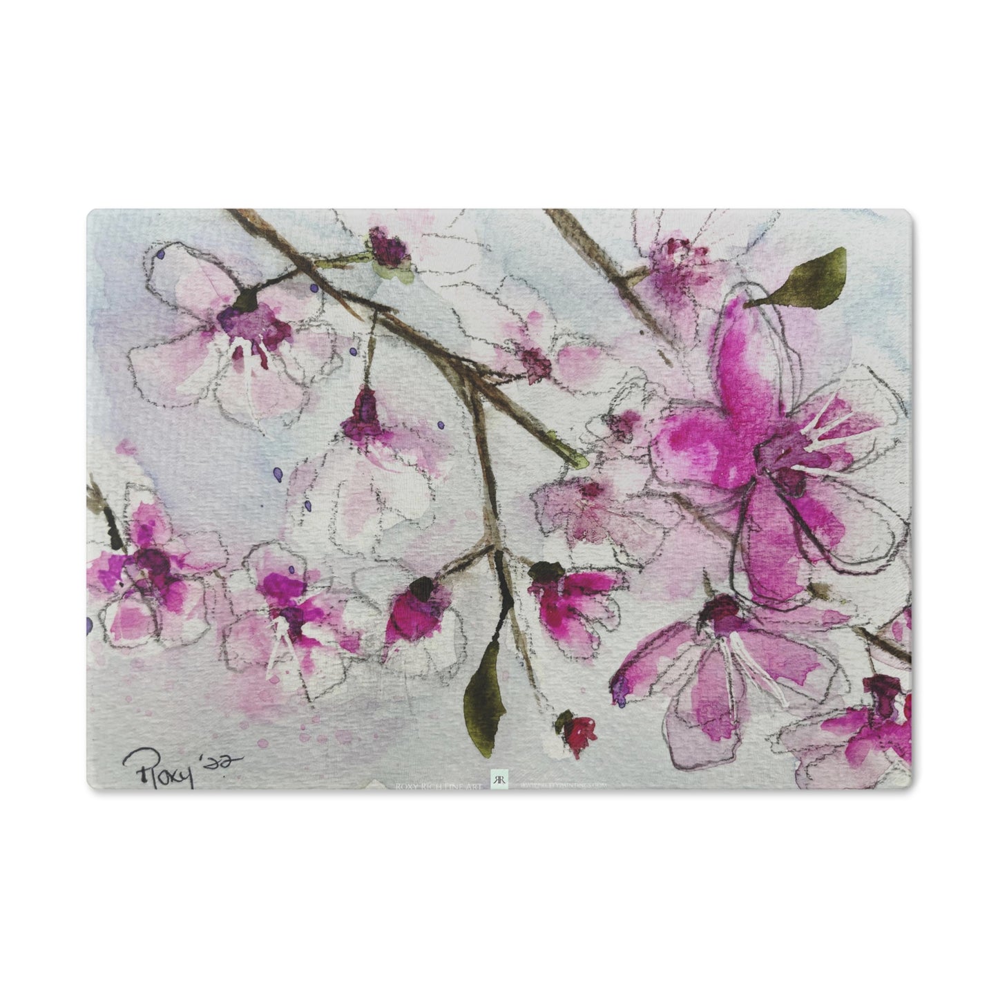 Cherry Blossoms #3 Glass Cutting Board