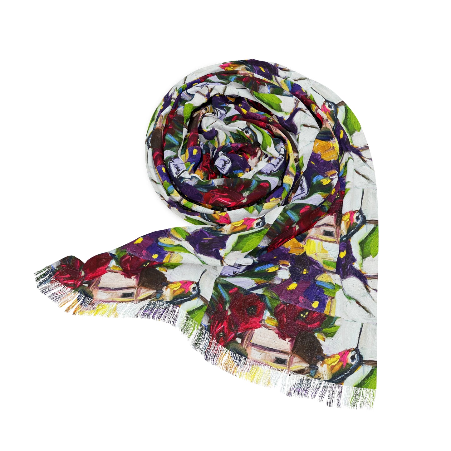 Colorful Scarf — Artistic Lightweight Neck Wrap- Hummingbird by the Window