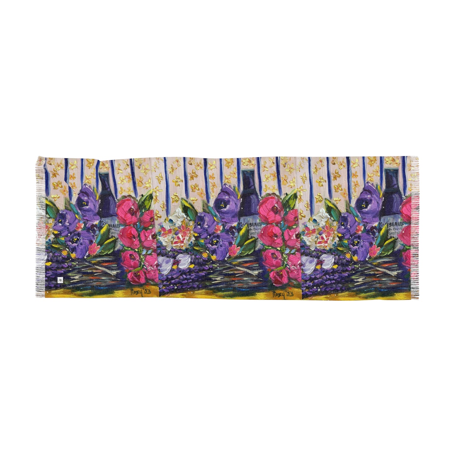 Colorful Scarf — Artistic Lightweight Neck Wrap- Corbeaux Wine and Lavender