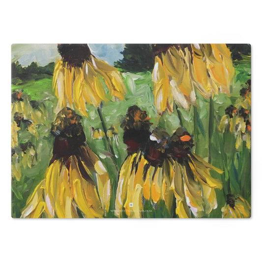 Yellow Coneflowers  Glass Cutting Board