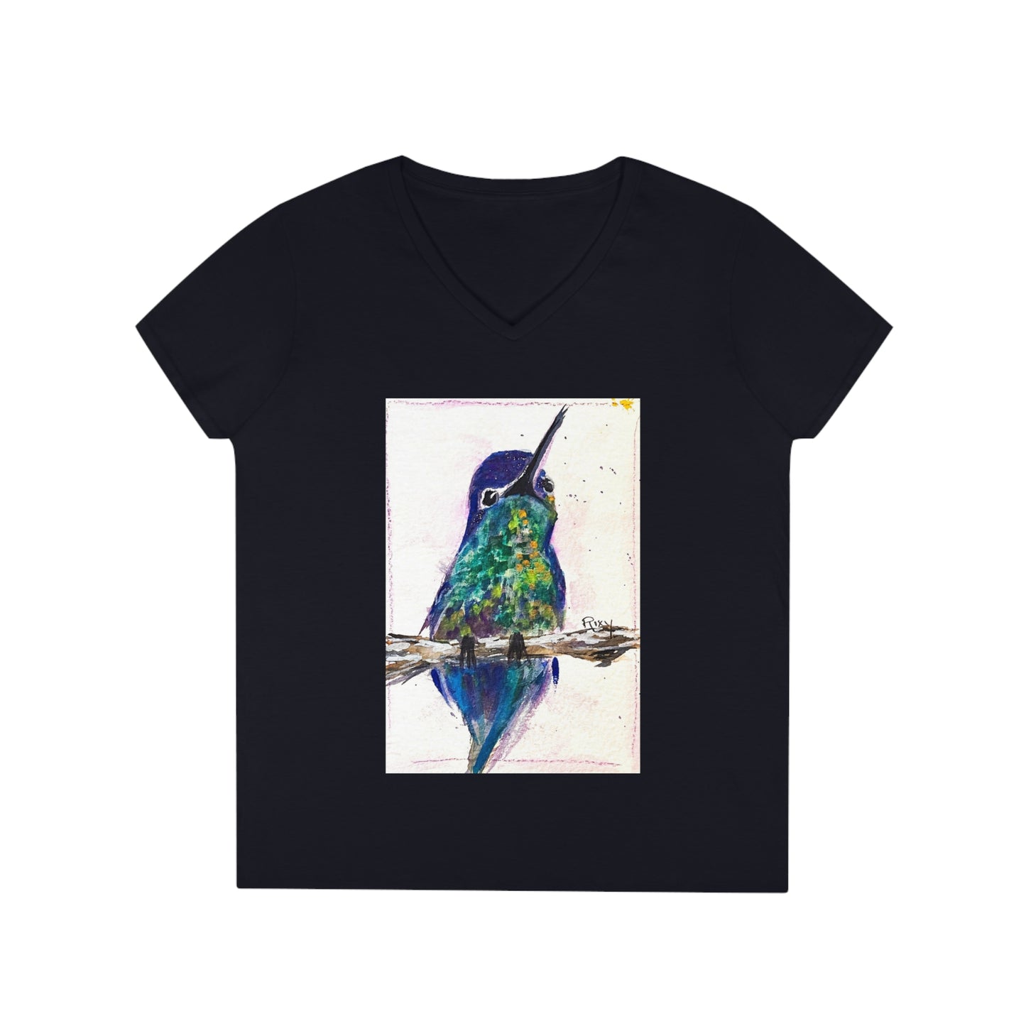 Adorable colibri à ventre chamois T-shirt col en V pour femme