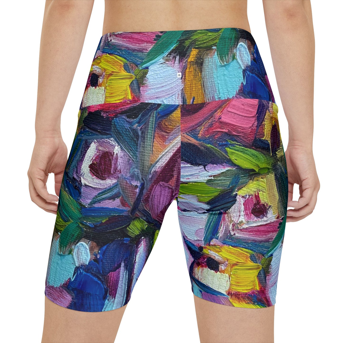 Women's Workout Shorts - Abstract Roses and Tit Bird