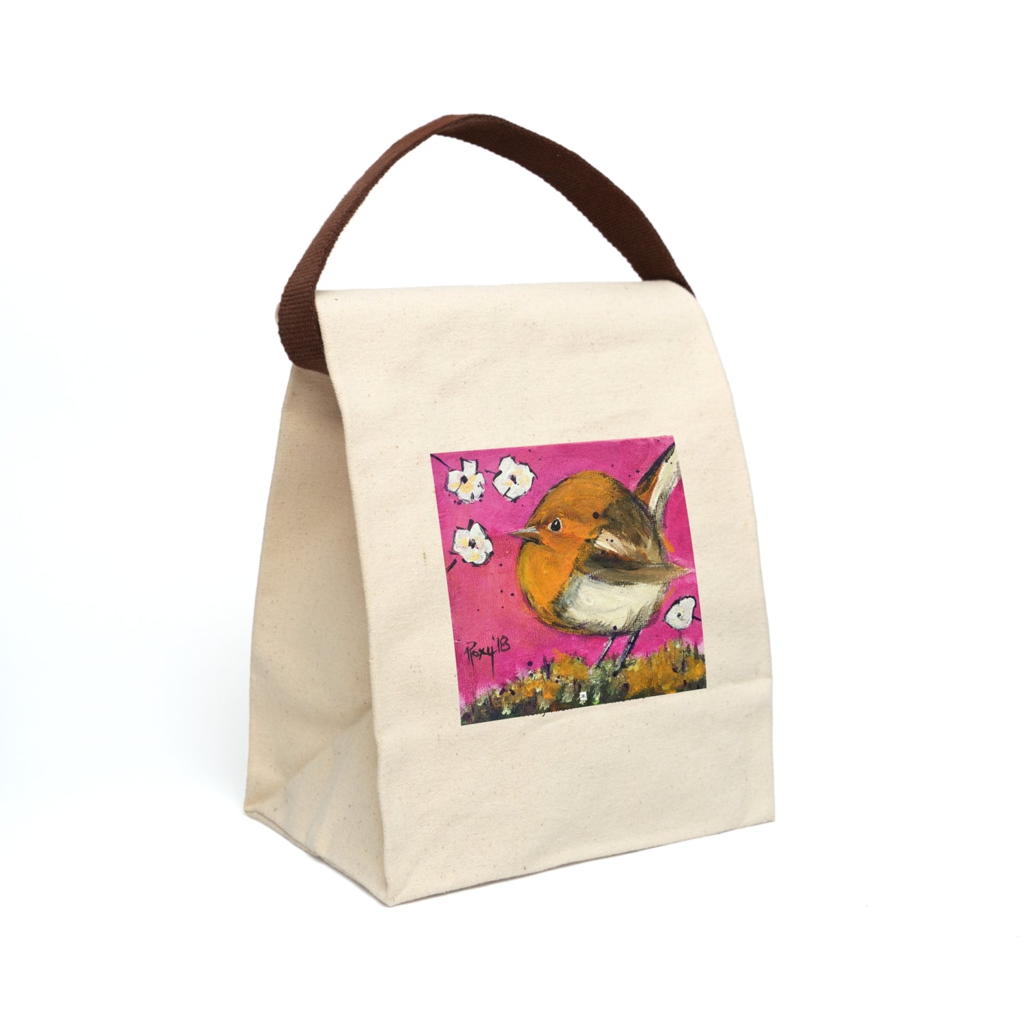 Whimsical Wren Bird Canvas Lunch Bag With Strap