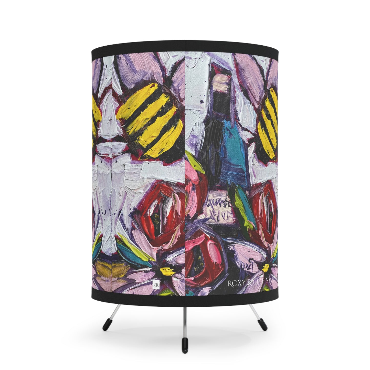 Bee Happy Wine Bee and Roses Tripod Lamp