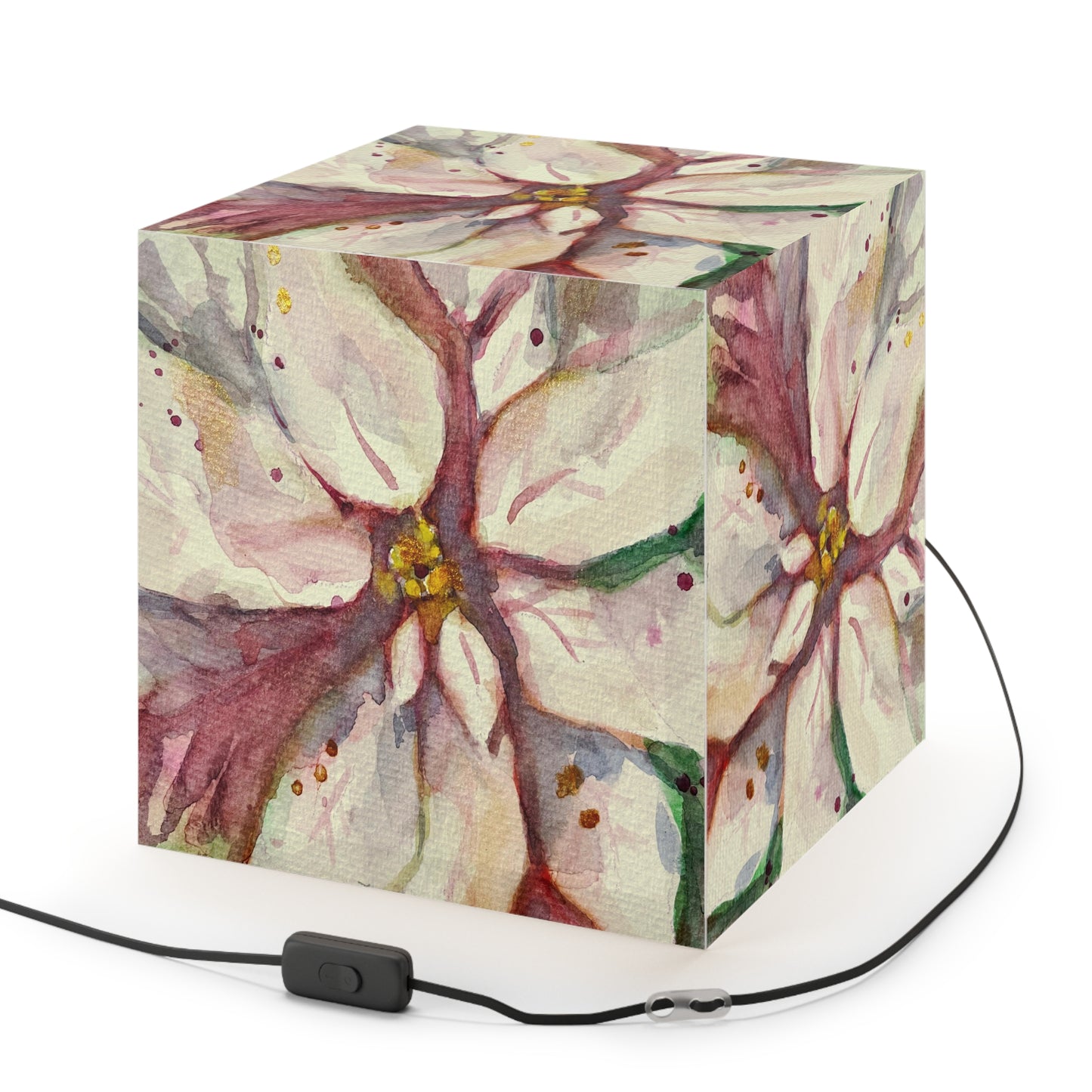 White Poinsettia Cube Lamp