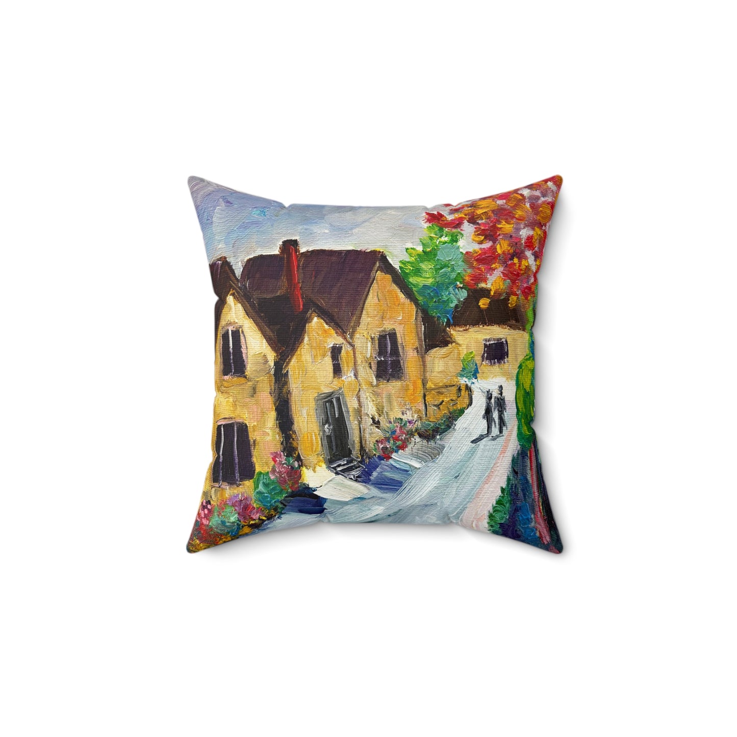 Charming Medieval Cottages Cotswolds Village Indoor Spun Polyester Square Pillow