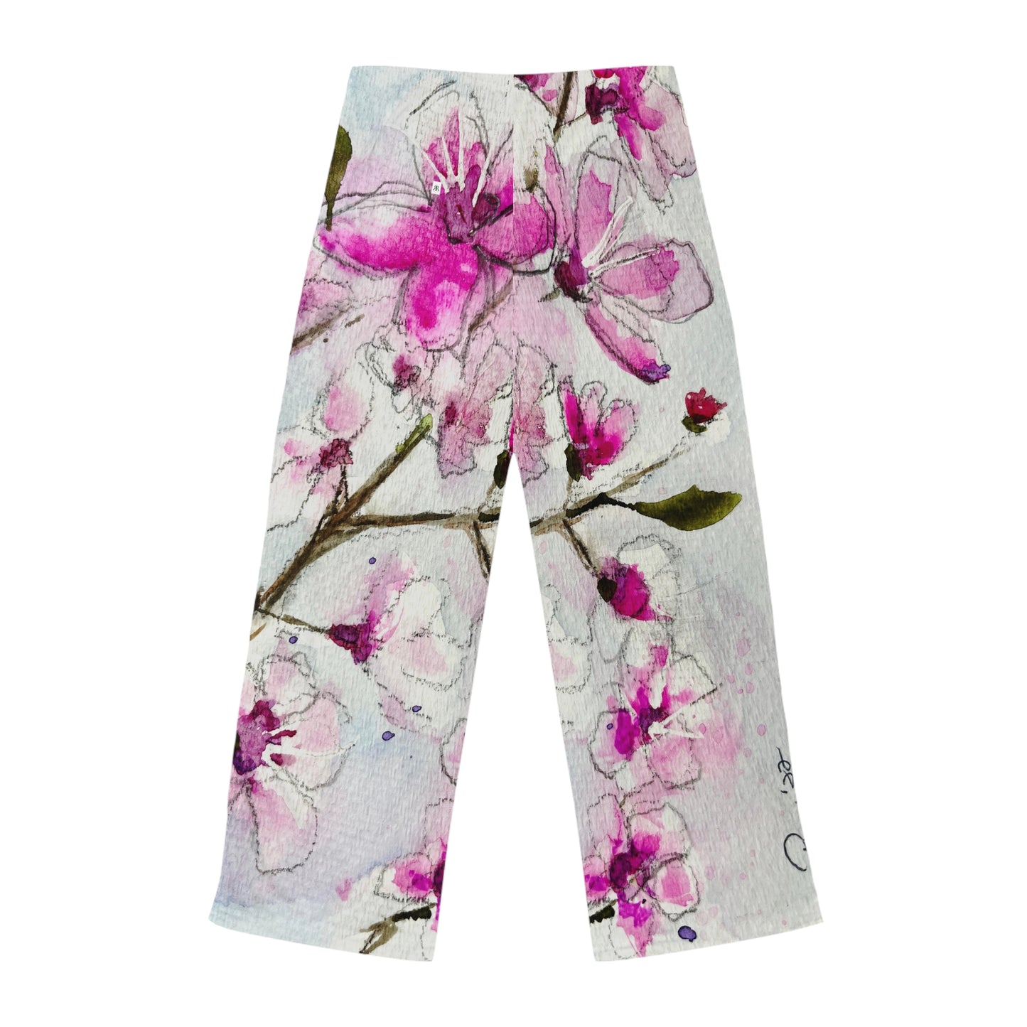 Pajama Pants - Watercolor Cherry Blossoms- Women's Pajama Pants