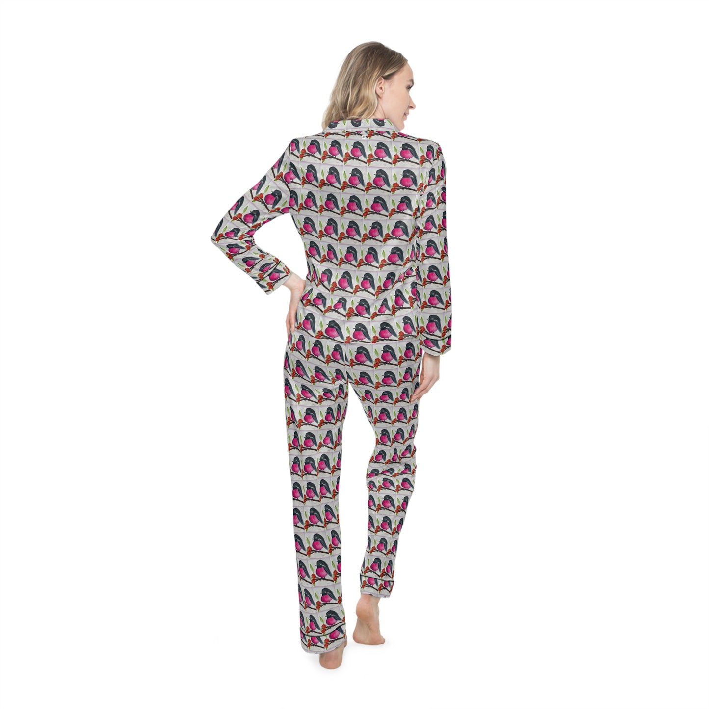 Satin Pajamas — Luxurious Silky Sleepwear Set-Australian Pink Robin