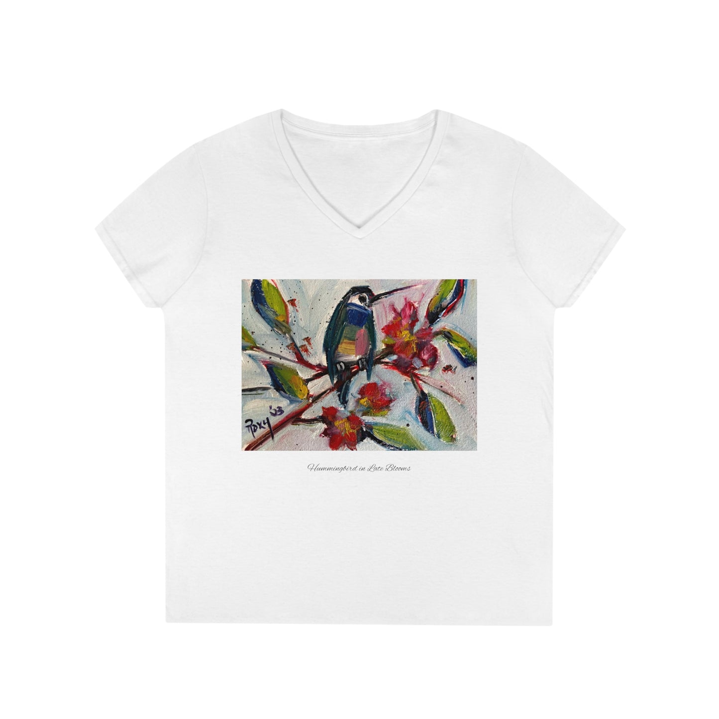 Hummingbird in Late Blooms Ladies' V-Neck T-Shirt