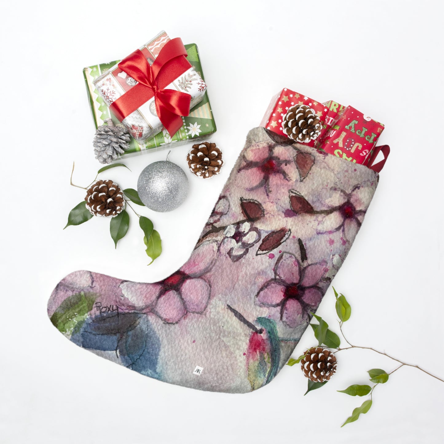 Hummingbird in Cherry Blossoms Christmas Stocking