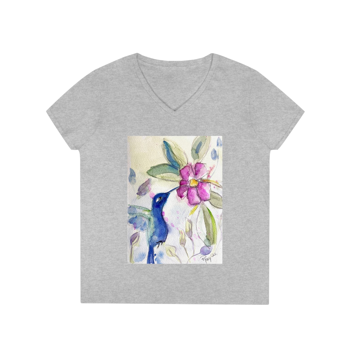 Colibri au printemps T-shirt col V pour femme