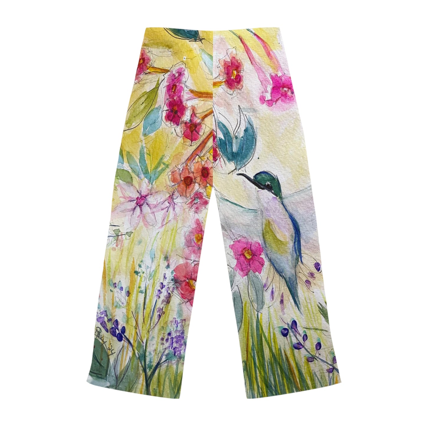 Pajama Pants - Hummingbird in a Tube Flower Garden- Women's Pajama Pants