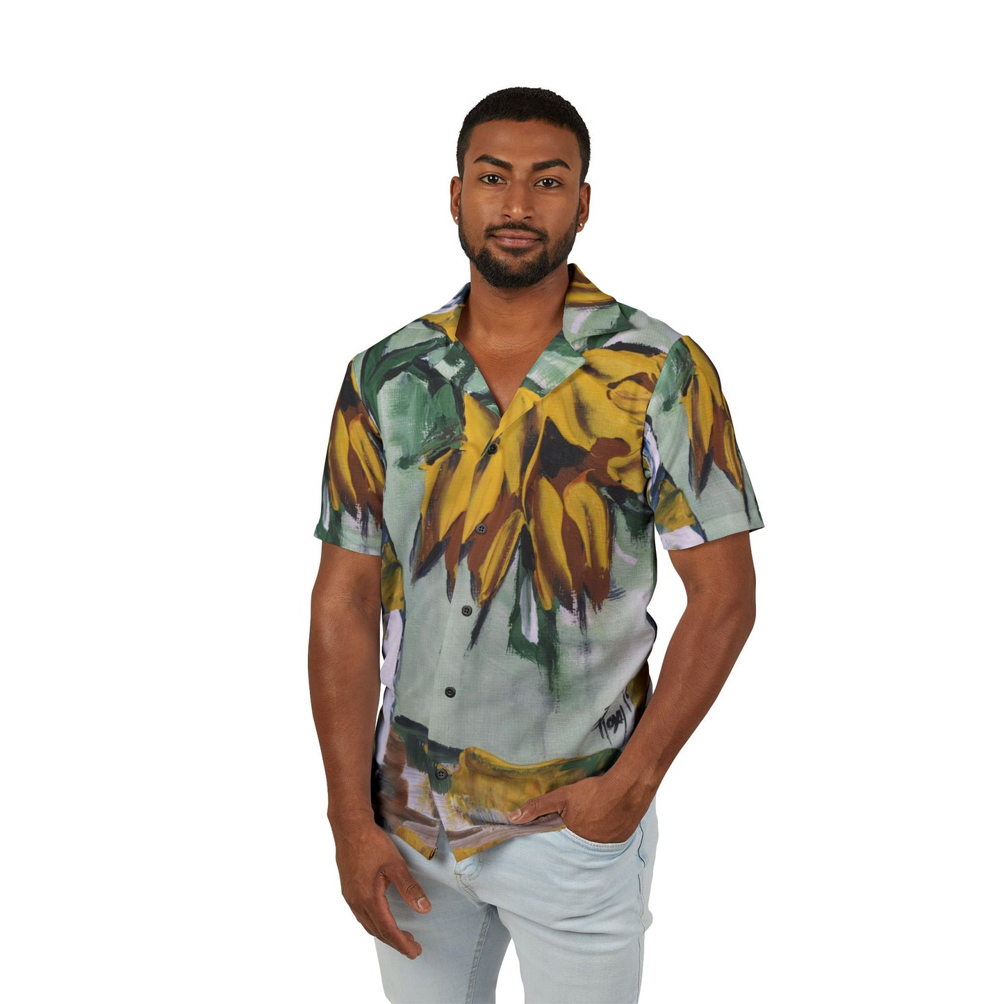 Men's Hawaiian Camp Shirt -Sunflowers in a White Vase