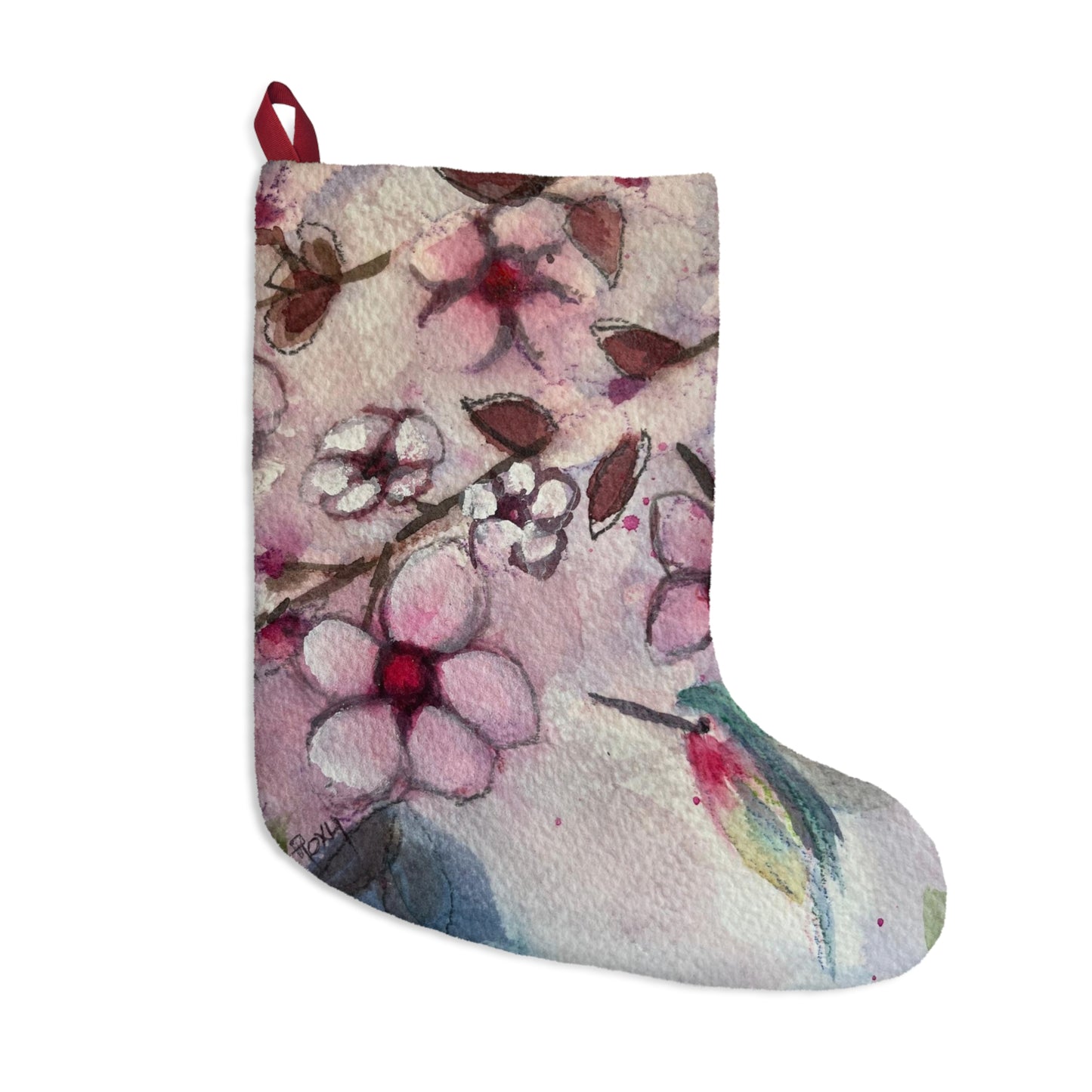 Hummingbird in Cherry Blossoms Christmas Stocking