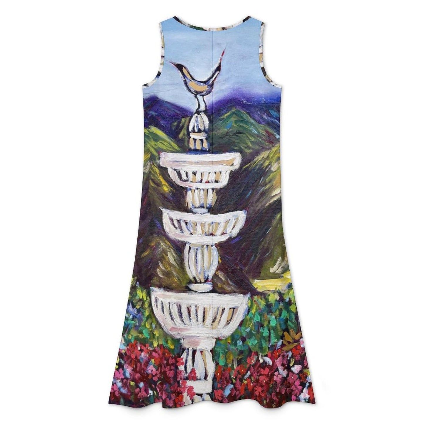 Fountain Vista at GBV Asymmetrical Dress with Mocking Bird Sleeveless High-Low Hem Dress