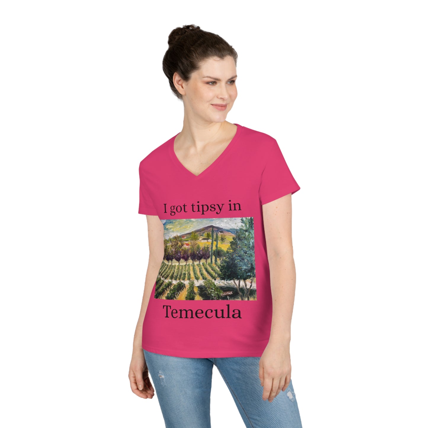 Cabernet Lot at Oak Mountain Winery- "I got Tipsy in Temecula"-- Ladies' V-Neck T-Shirt