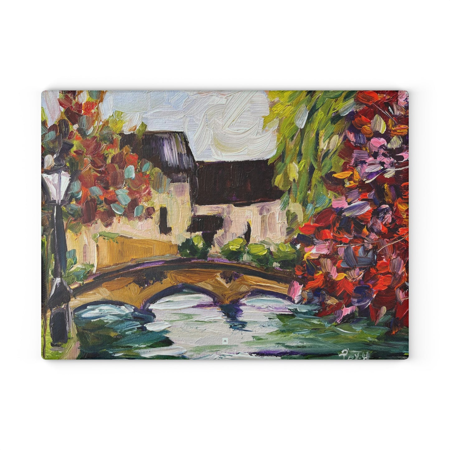 Autumn in Bourton on the Water Cotswolds Glass Cutting Board