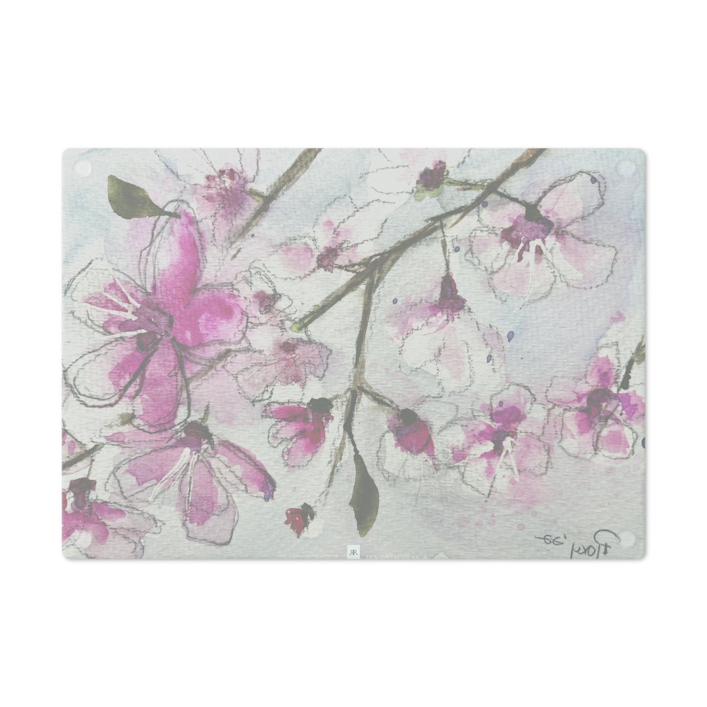 Cherry Blossoms #3 Glass Cutting Board