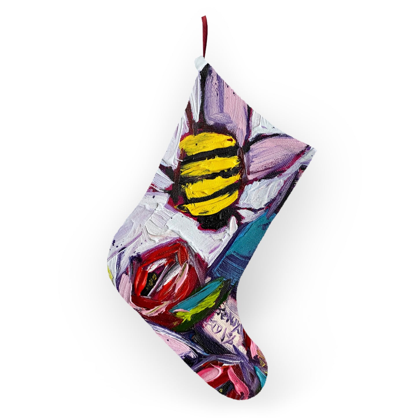 Bee Happy Bee Wine and Roses Colorful Christmas Stocking