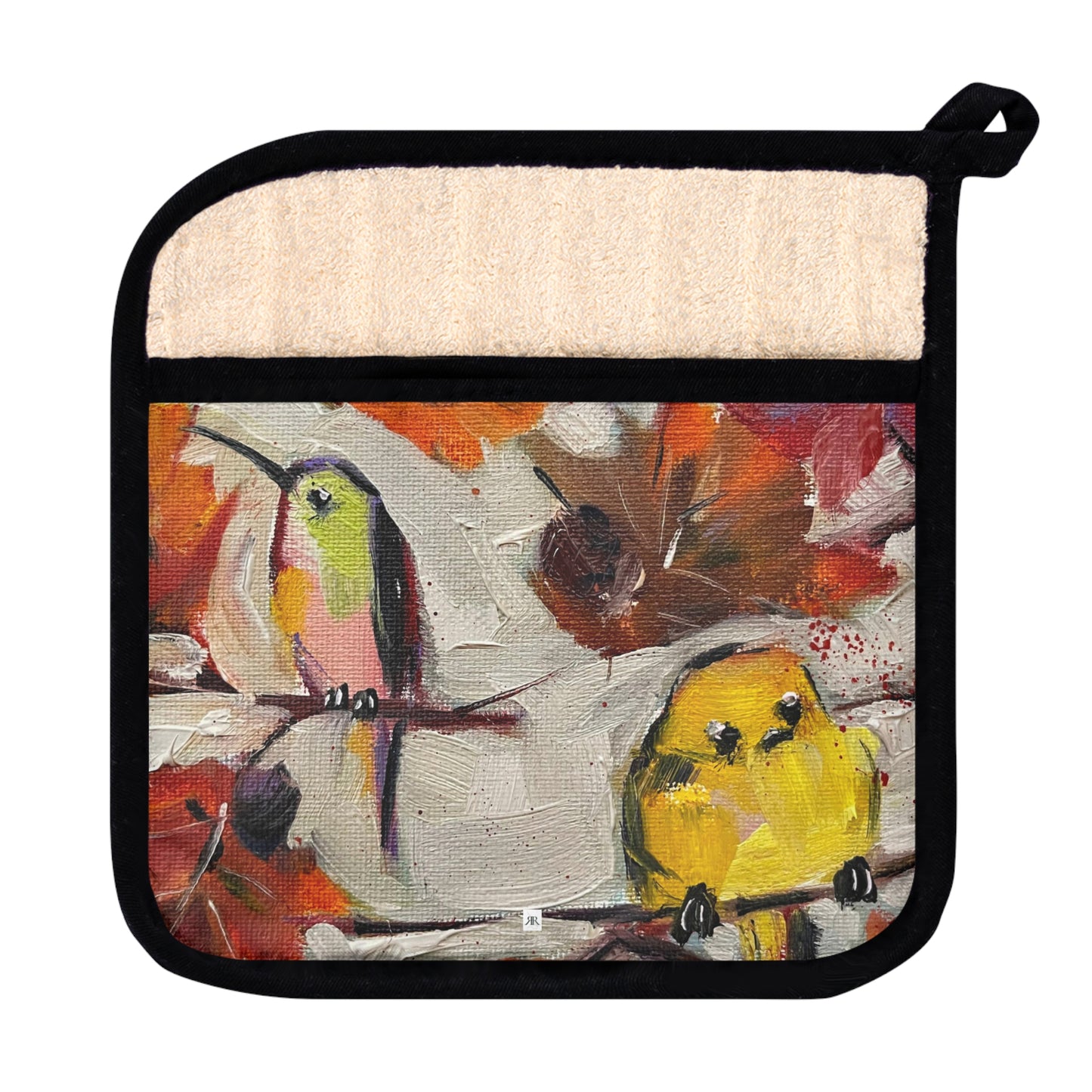 Soporte para maceta de plumas de otoño (colibrí y curruca amarilla)