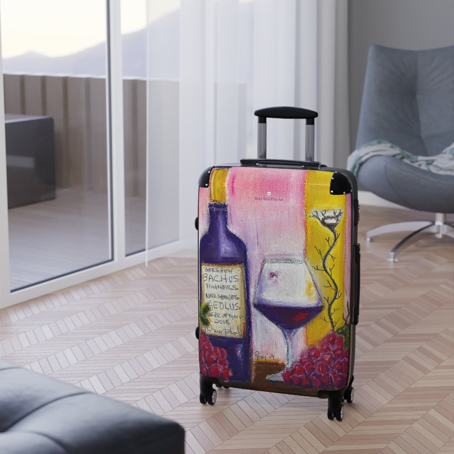 Suitcase Set Lightweight Carry On -"Aeolus"-GBV- Temecula Winery Souvenir Roxy Rich Artwork