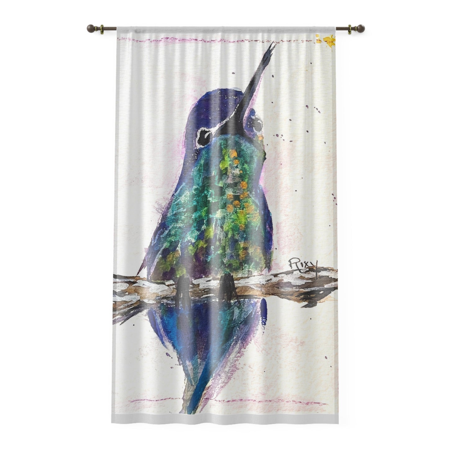 Magnifique rideau de fenêtre transparent avec colibri à ventre chamois 213,4 x 127 cm