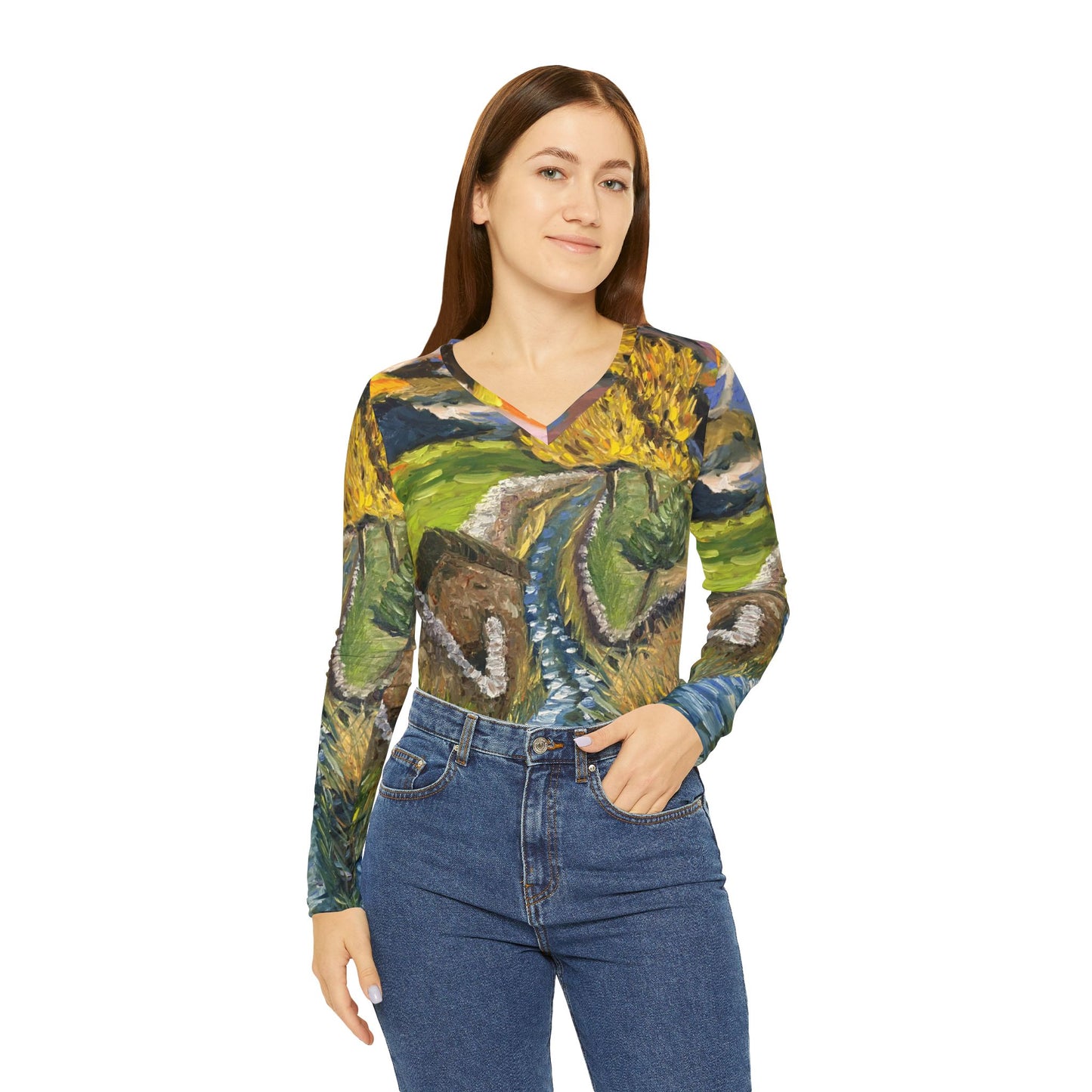 Long Sleeve Shirt-Yorkshire Dales - V-neck Women's