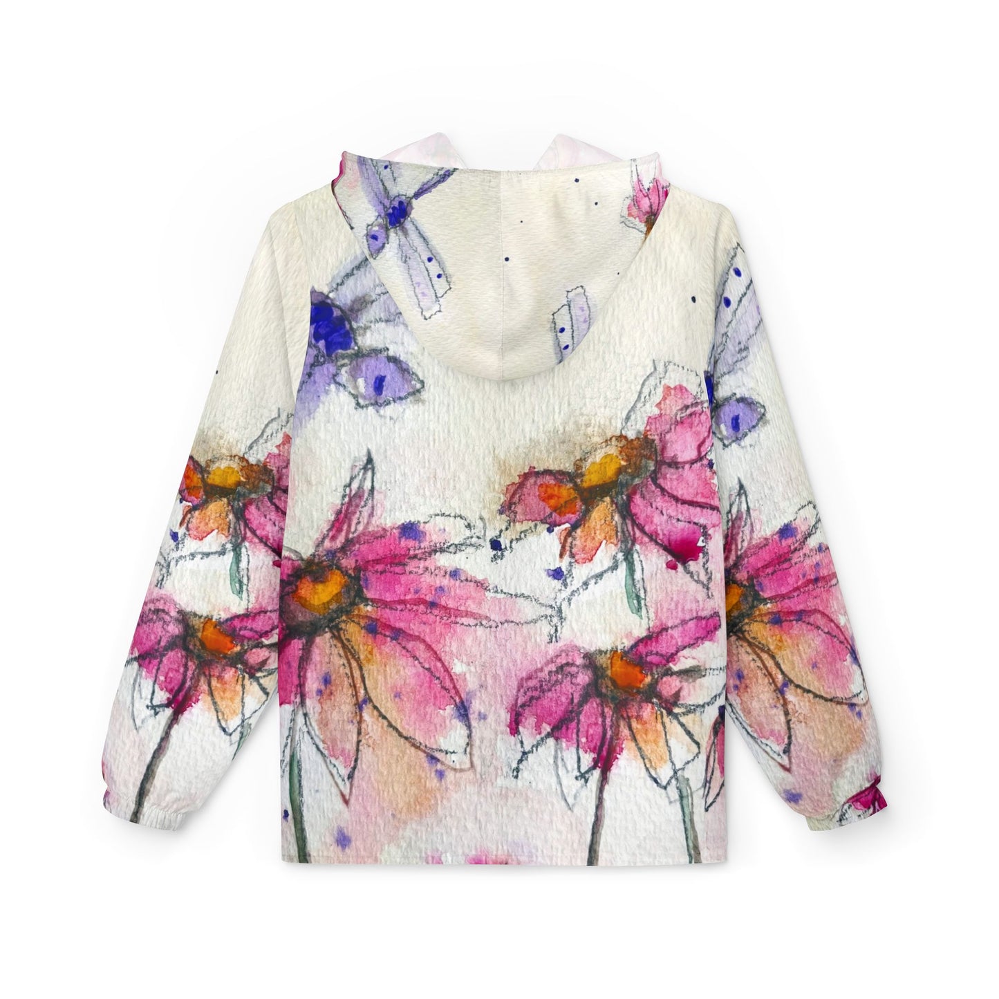 Lightweight Windbreaker Jacket — Purple Dragonfly with Pink Coneflowers