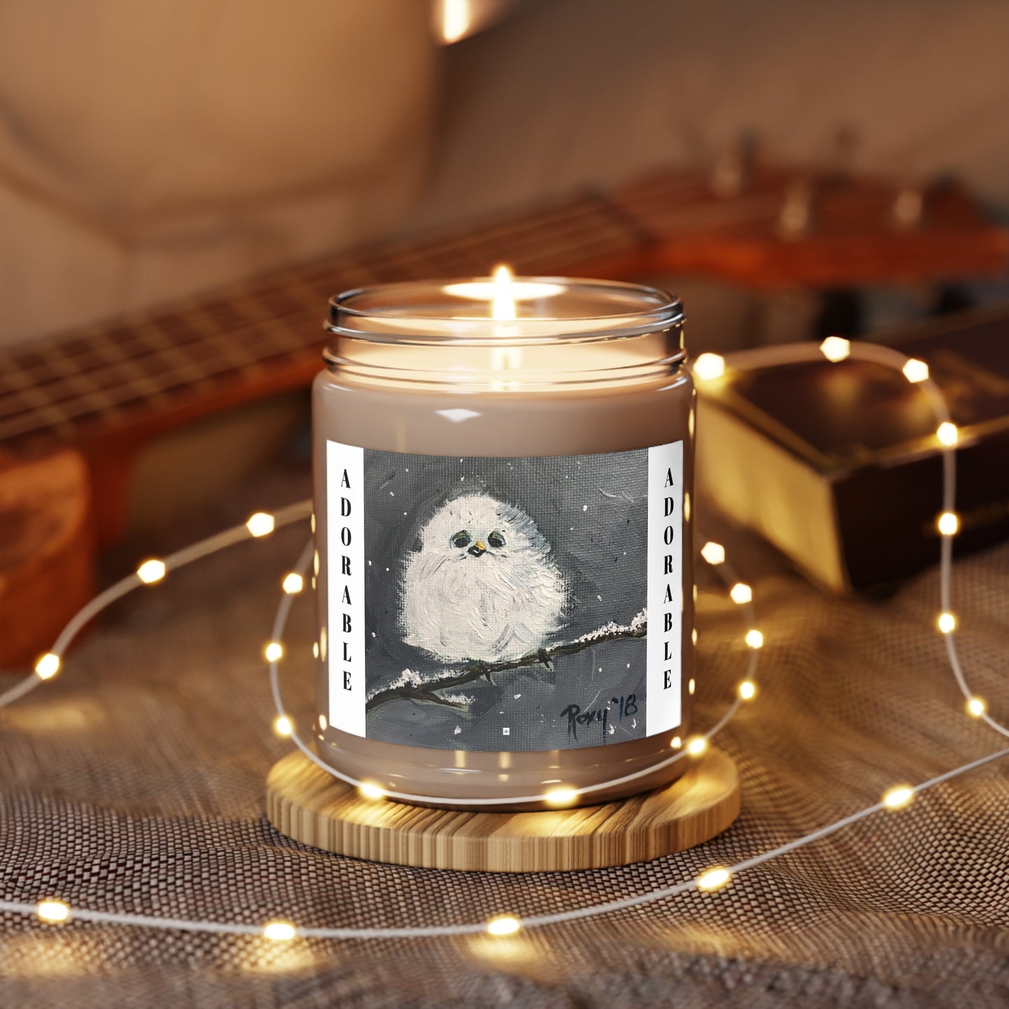 Scented Candles, 9oz-Adorable Fluffy Baby Tit perched on a Snowy Branch