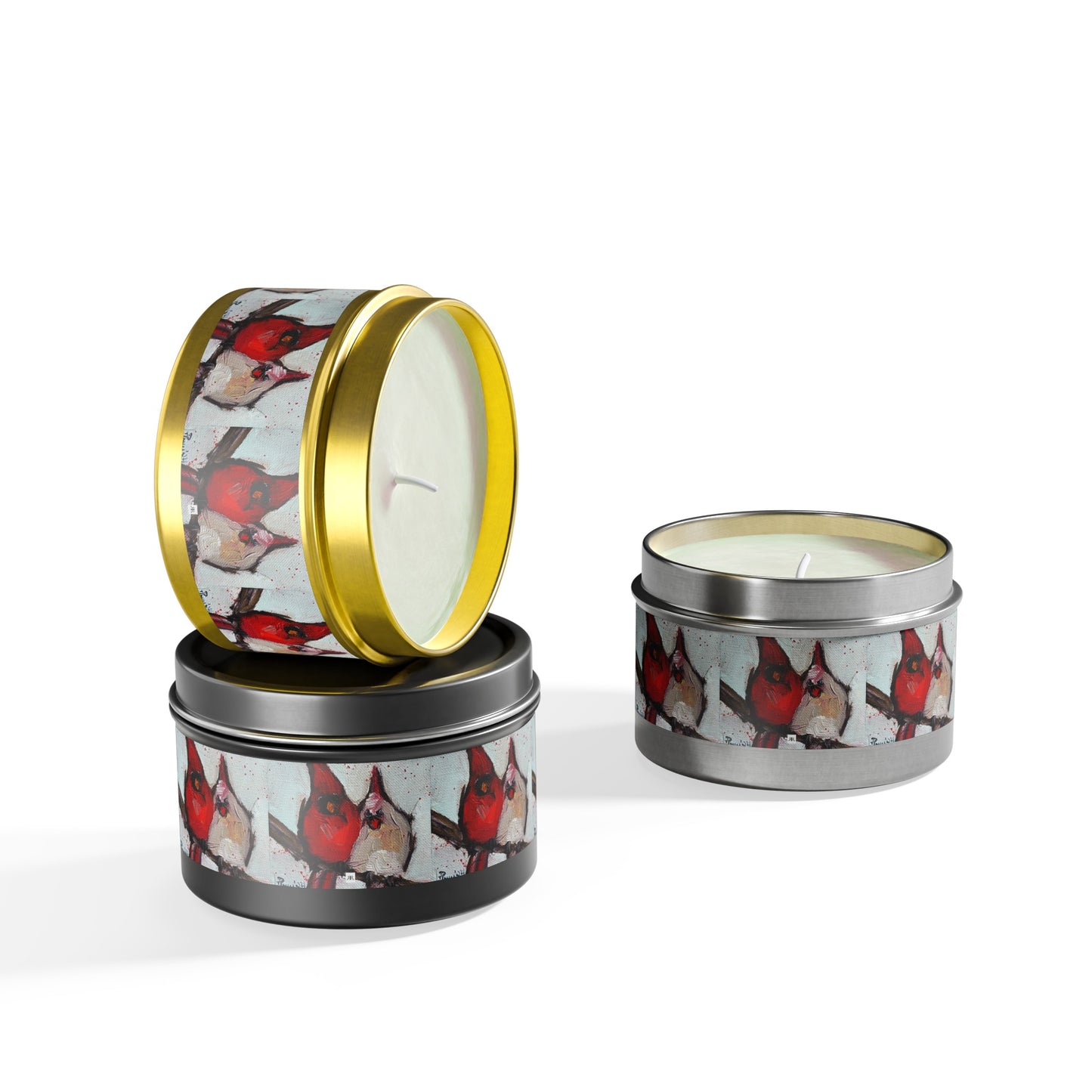 Cute Couple Cardinals Tin Candle