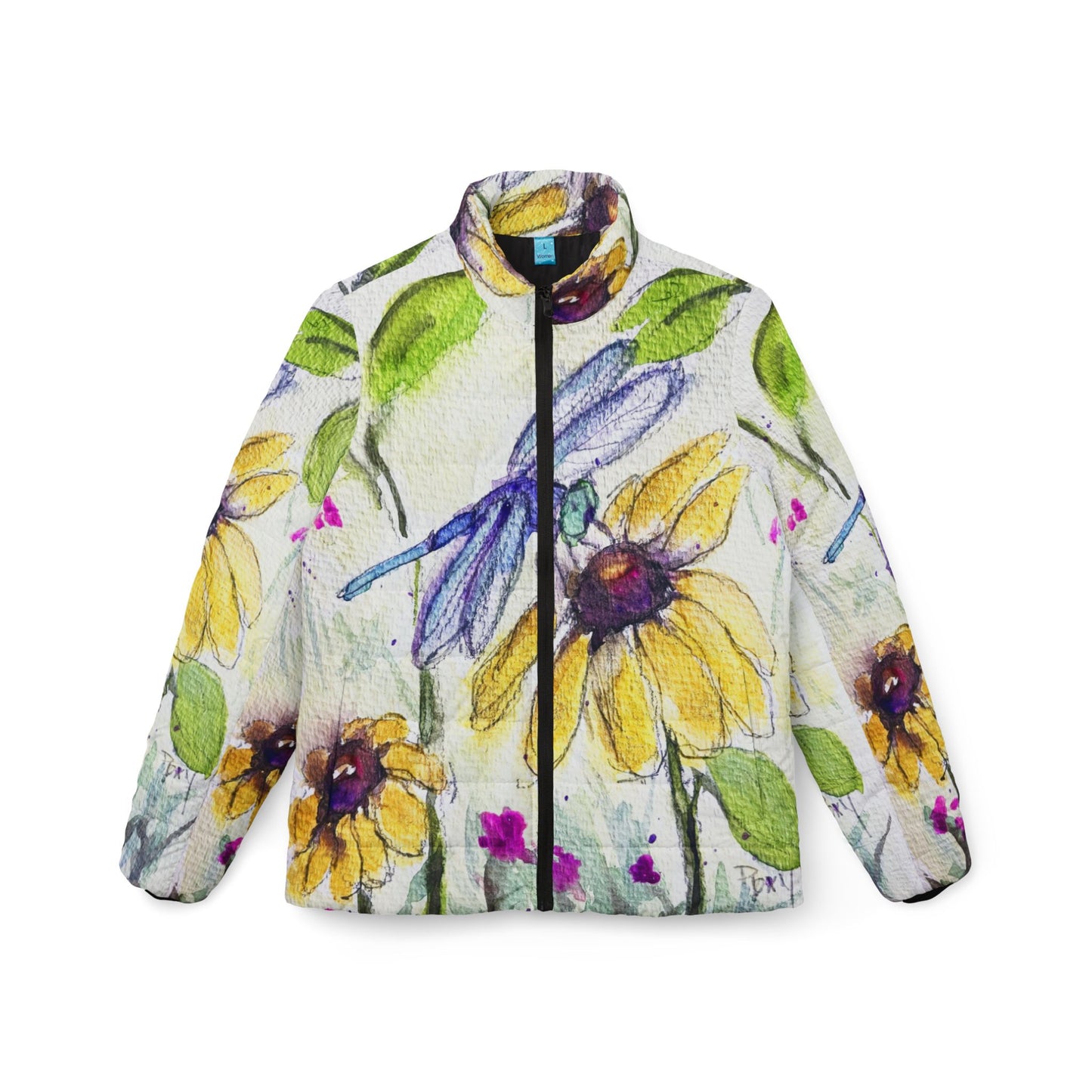 Women's Puffer Jacket - Roxy Rich Fine Art -Blue Dragonfly