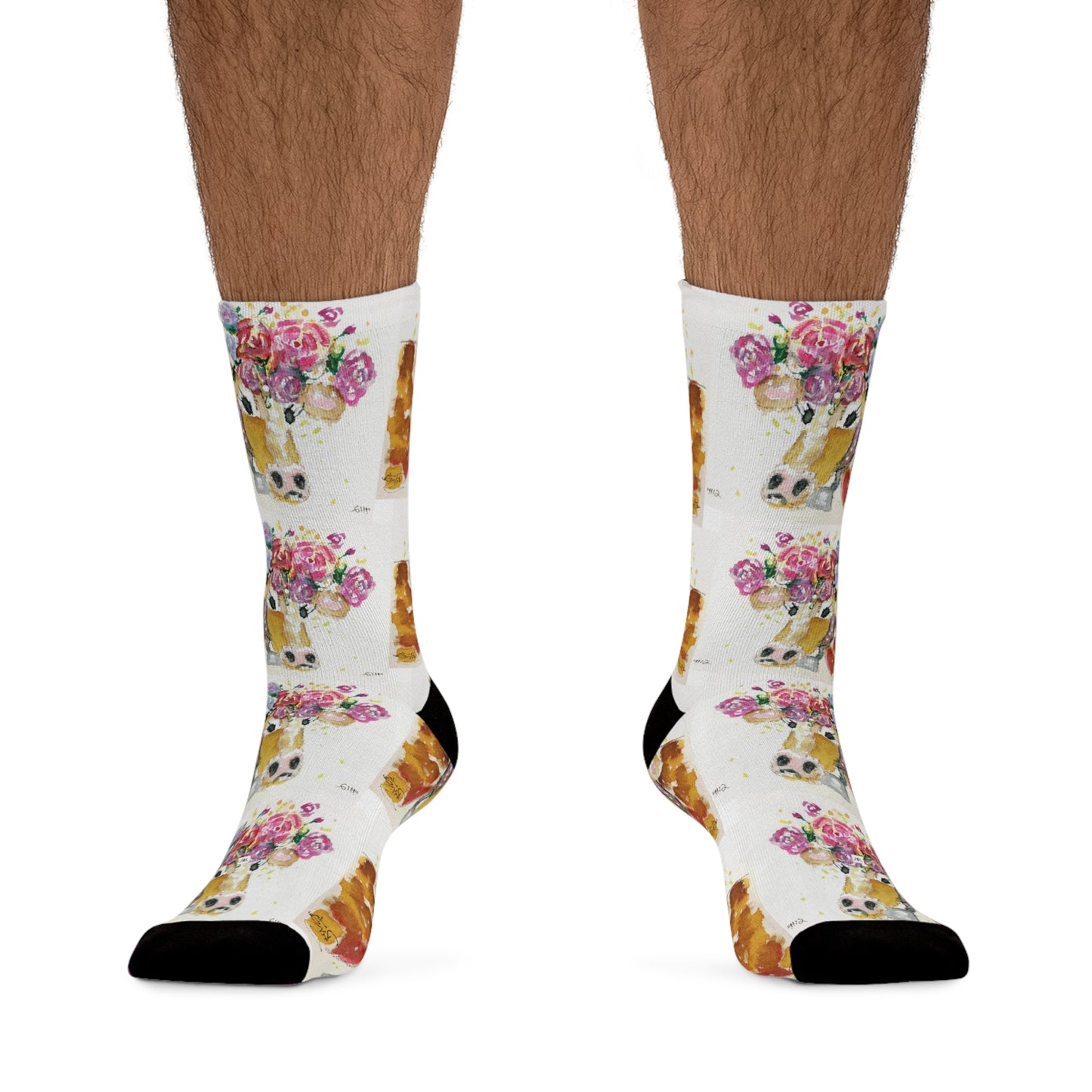 Adorable Whimsical Cow with Roses on Head Socks