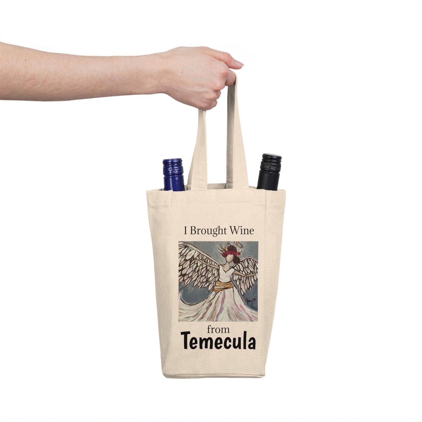 "I Brought Wine from Temecula" Double Wine Tote Bag featuring Angel Rising painting