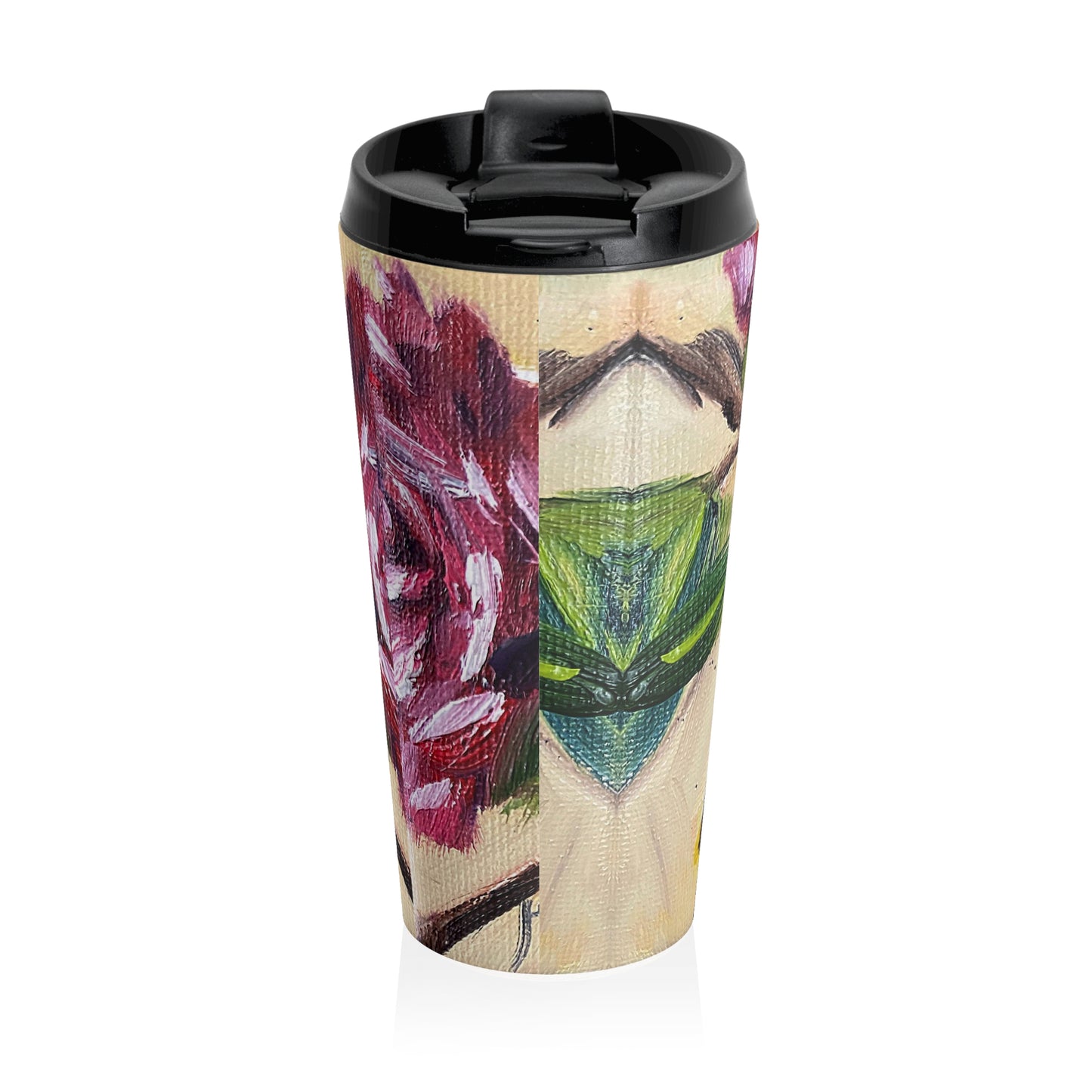 Taza de viaje de acero inoxidable Colibrí en un rosal