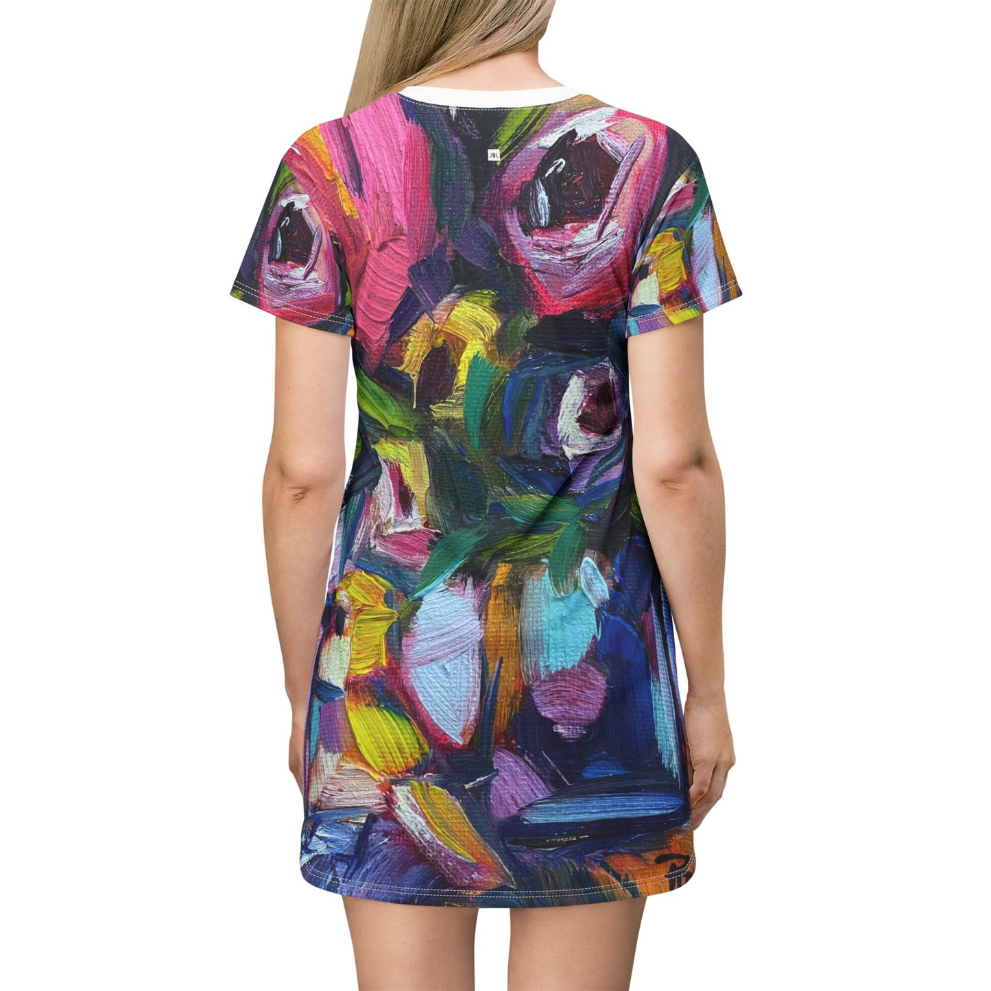 T-Shirt Dress (AOP)-Abstract Roses and Tit Bird