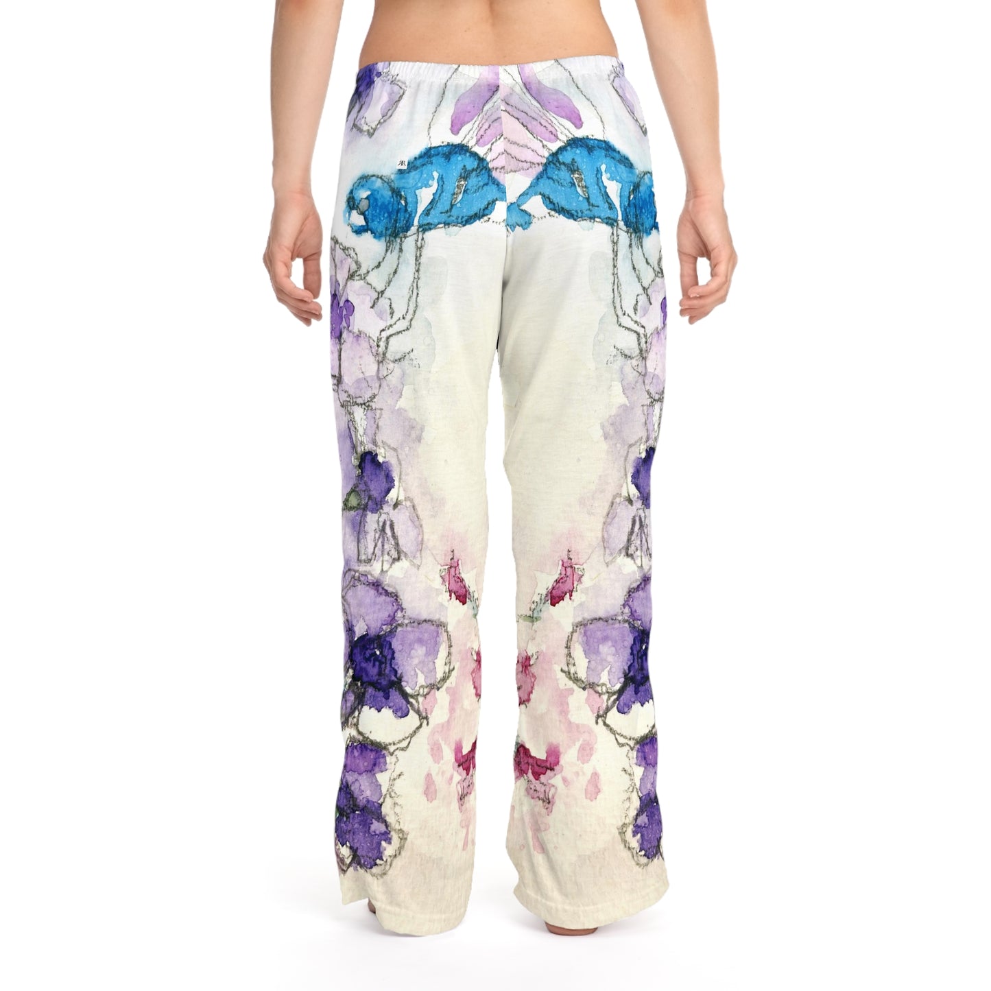 Pajama Pants - Blue Dragonfly with Purple Tube Flowers- Women's Pajama Pants