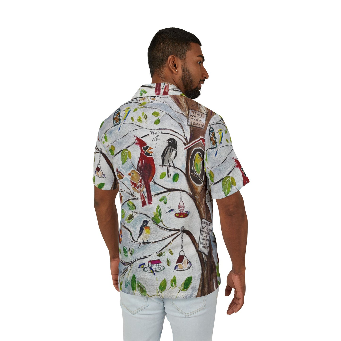 Men's Hawaiian Camp Shirt -Party of Five-Cardinals at Bird Restaurant