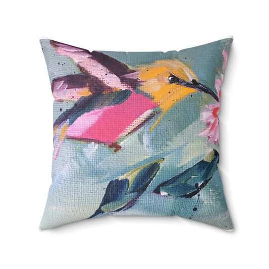 Pink Hummingbird Indoor Spun Polyester Square Pillow