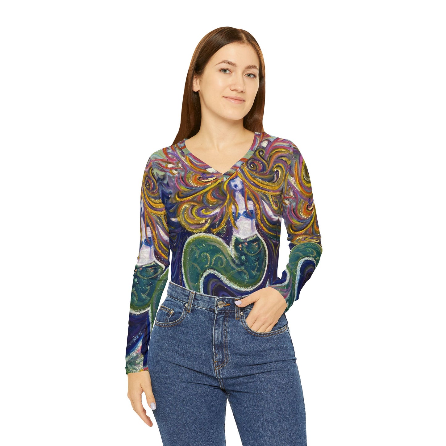 Long Sleeve Shirt-Screaming Siren/Mermaid- V-neck Women's