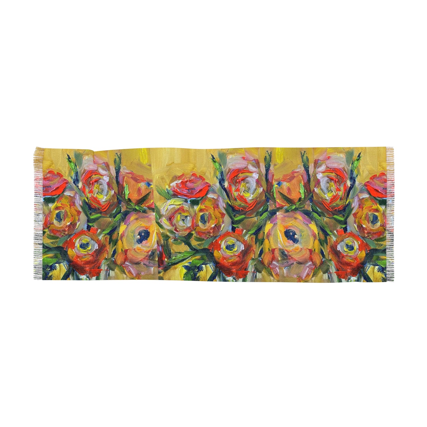 Colorful Scarf — Artistic Lightweight Neck Wrap- Roses and Ranunculas