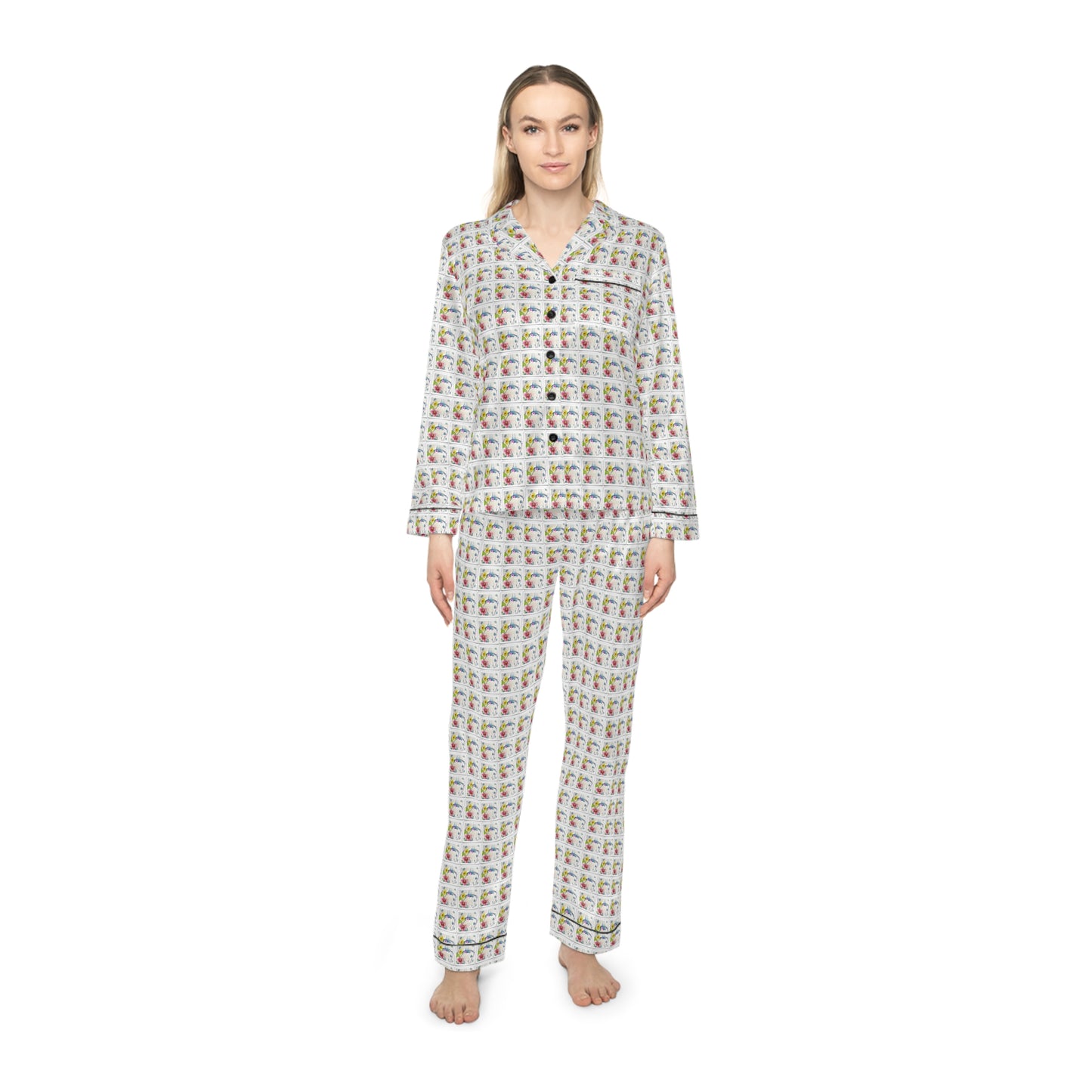 Satin Pajamas — Luxurious Silky Sleepwear Set-Abstract Hummingbird