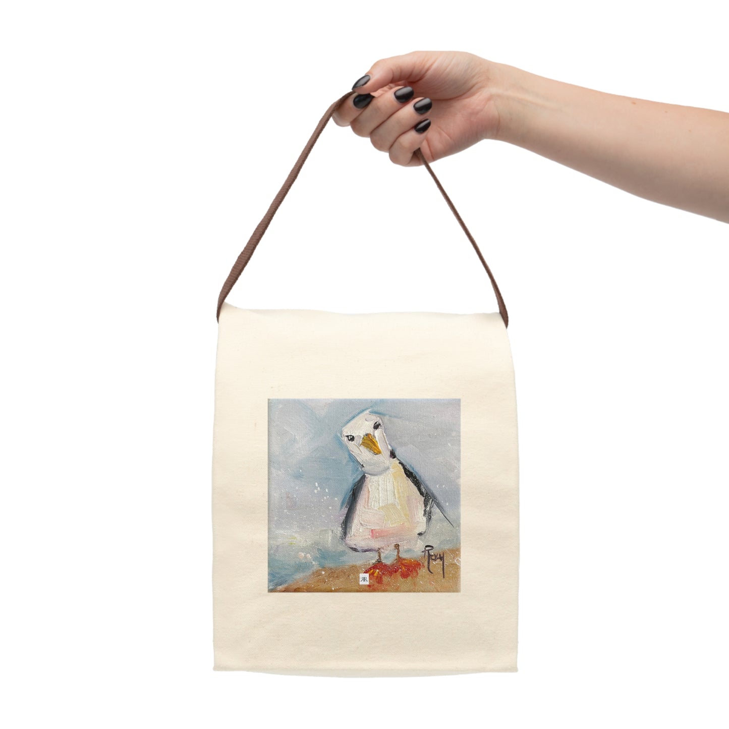 Inquisitive Seagull Canvas Lunch Bag With Strap